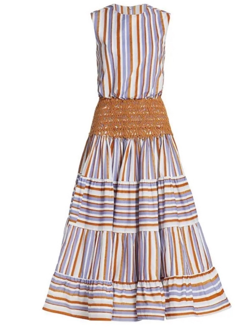 $1.300 Silvia Tcherassi Sleeveless Striped Midi Dress in Blue & Tan - Picture 4 of 16